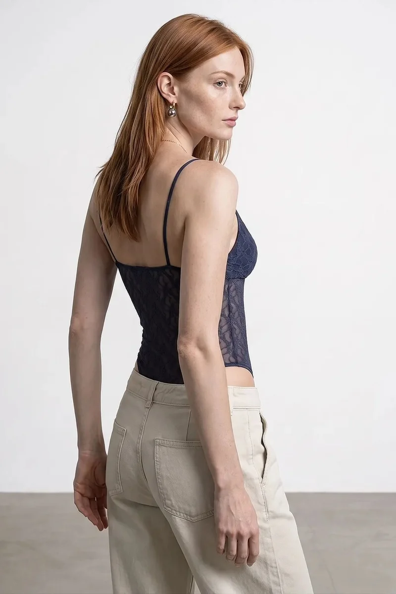 Dilvin DILVIN Lace Sleeveless Bodysuit Blouse