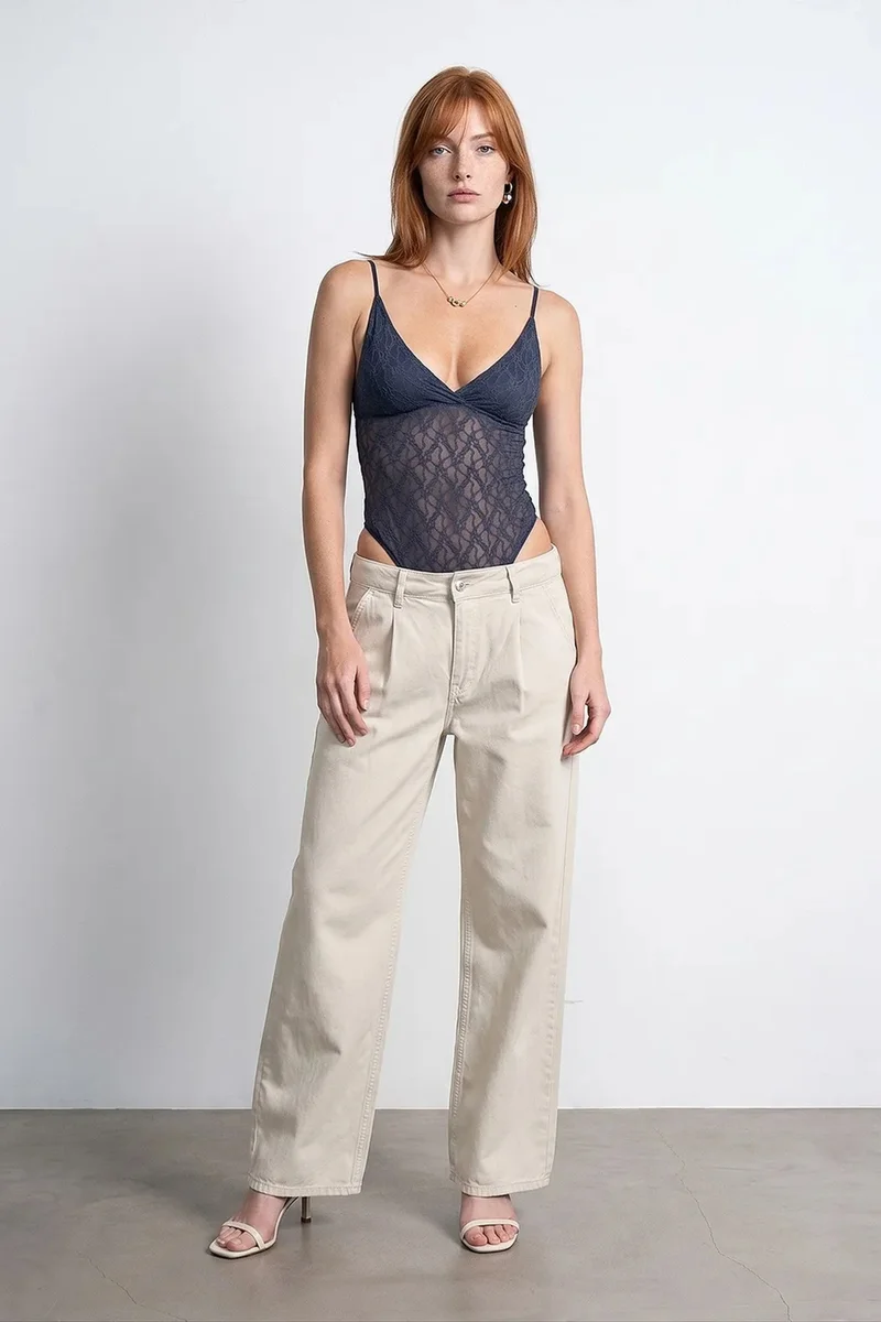 Dilvin DILVIN Lace Sleeveless Bodysuit Blouse