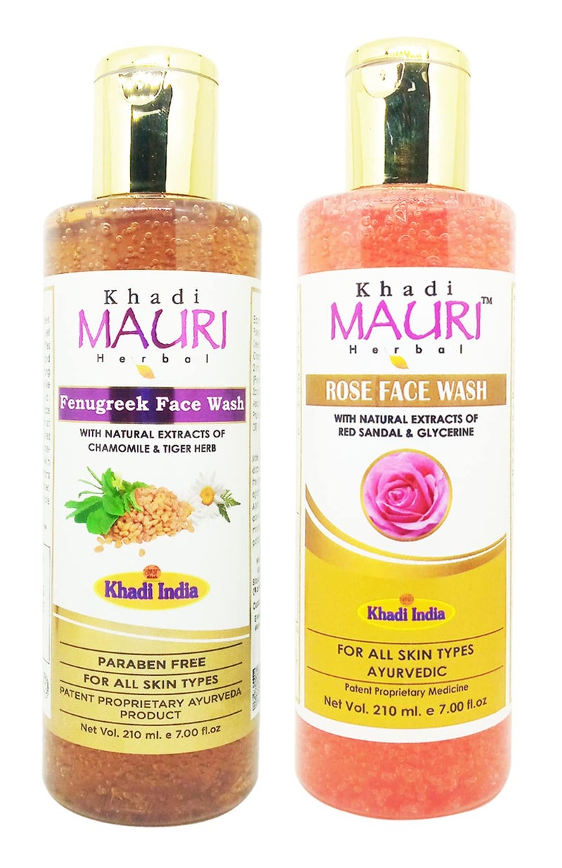 Khadi Mauri Fenugreek & Rose Face Wash - Pack of 2 (420ml) | Anti-Acne & Skin Soothing | Enriched with Natural Extracts | Gentle Daily Cleanser | Suitable for All Skin Types - Image 1