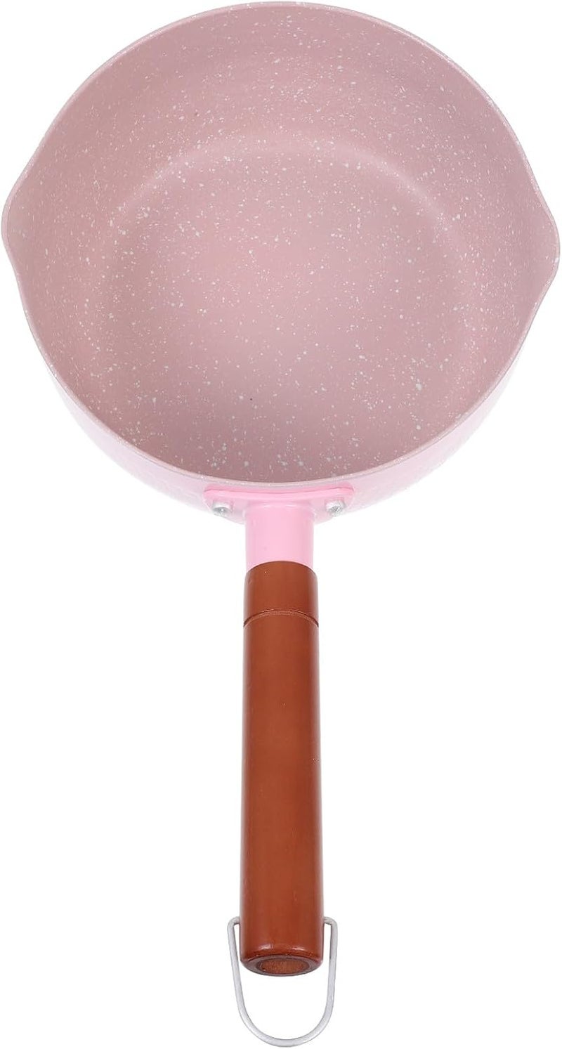 Uonlytech Japanese Style 18cm Maifan Stone Food Pot, Pink Aluminum Saucepan with Wooden Handle for Stove Top Cooking and Complementary Food Preparation - Image 1