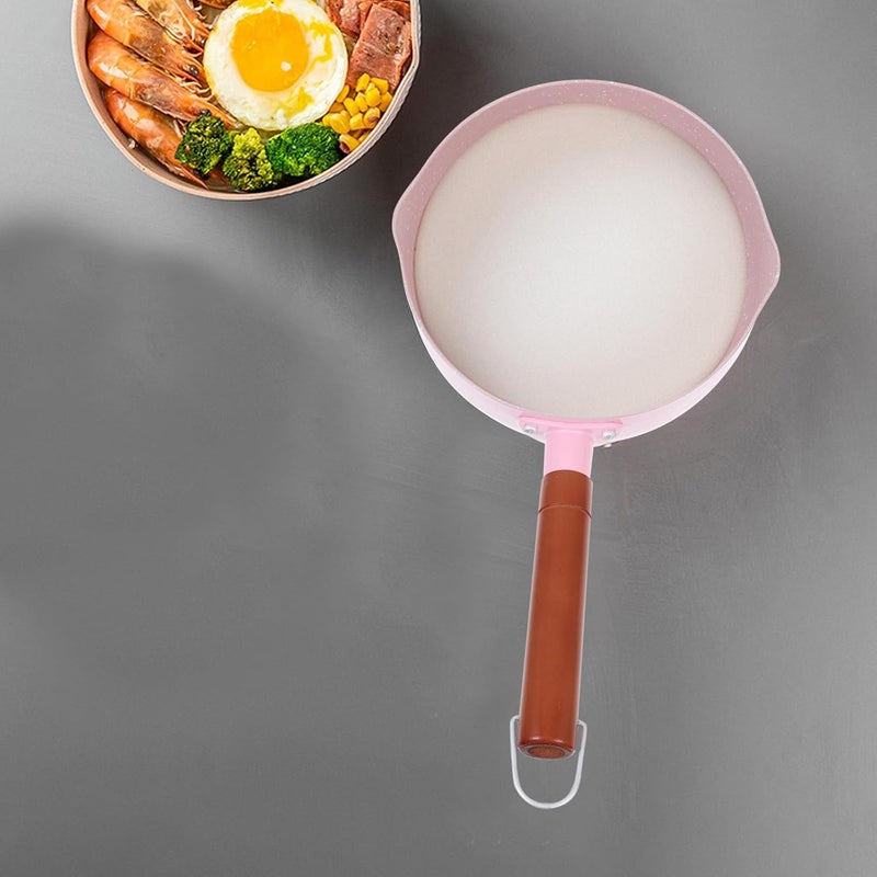 Uonlytech Japanese Style 18cm Maifan Stone Food Pot, Pink Aluminum Saucepan with Wooden Handle for Stove Top Cooking and Complementary Food Preparation - Image 5