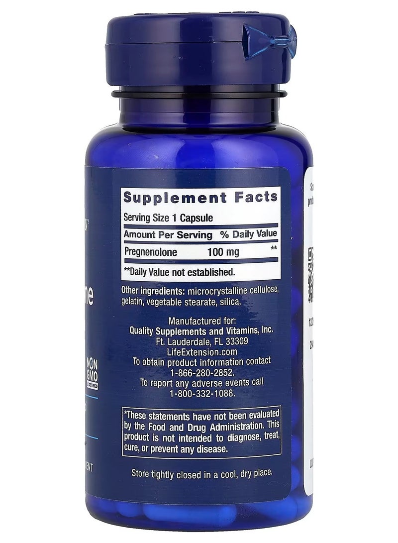 Life Extension, Pregnenolone, 100 mg, 100 Capsules - Image 2