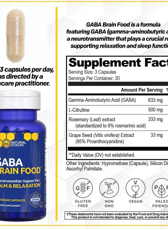 Natural Stacks GABA Brain Food - GABA Supplement with L-Citrulline & Grape Seed Extract - Supports Calm & Relaxation - Nighttime Sleep Aid - Supports Production of Gamma Aminobutyric Acid - 60 L-Citrulline Capsules - Image 3