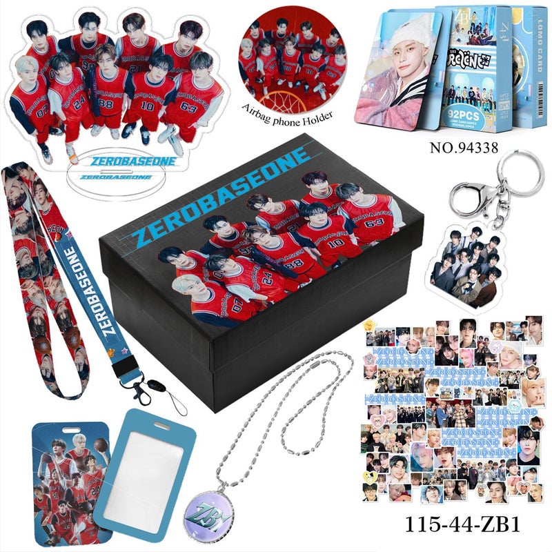ZB1 KPop Gift Set – Lemo Cards, Keychain, Necklace, Lanyard, Acrylic Stand, Stickers, Airbag Phone Holder – Fan Collectible Box for Women & Girls