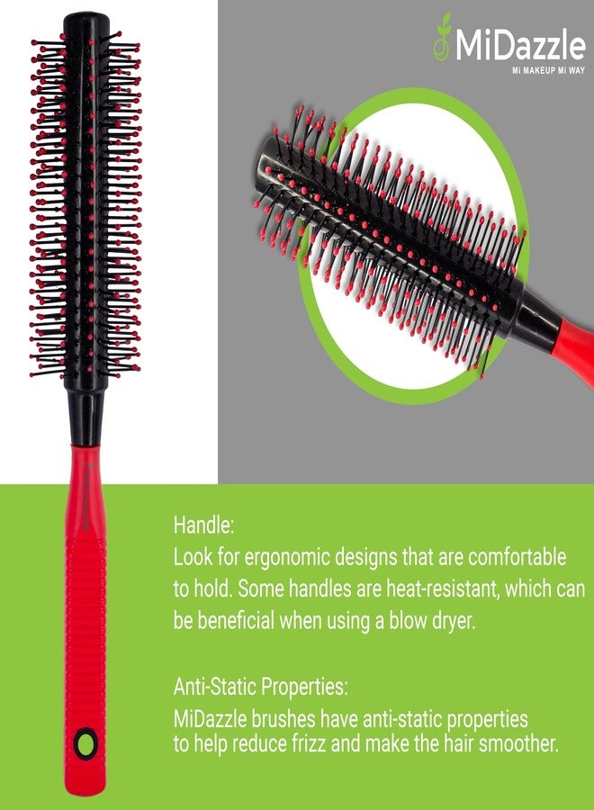 Omidazzle Midazzle Red & Black Round Hair Brush - Professional Quality for All Hair Types - Image 3