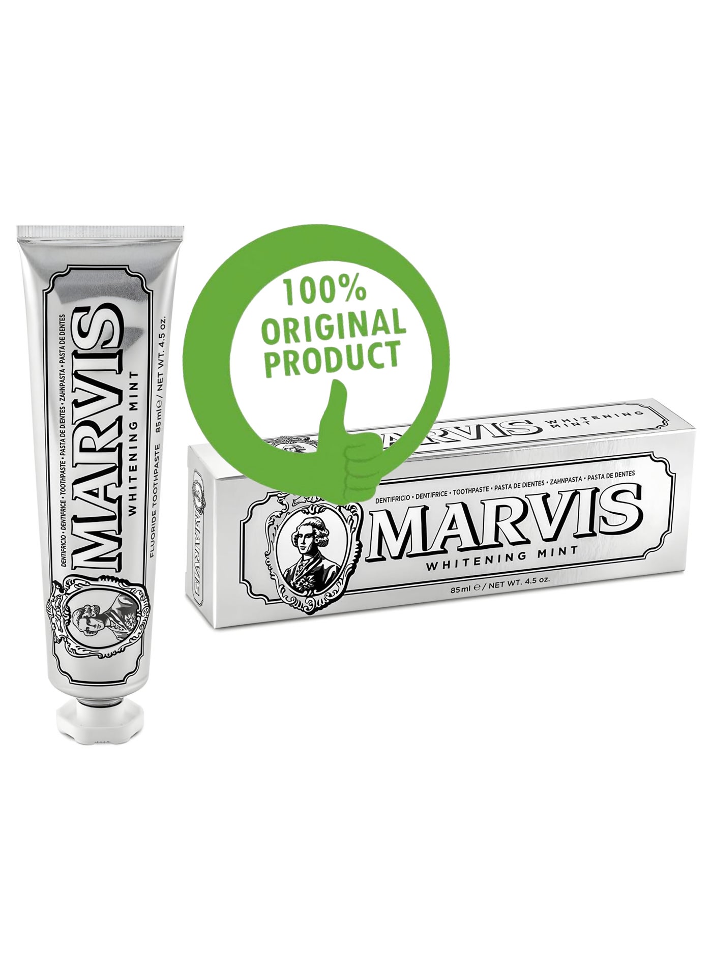 Marvis Whitening Mint Toothpaste with Xylitol 85ml / 4.4oz | Premium Italian Toothpaste for Brighter Smile & Fresh Breath | Gently Whitens, Cleanses & Protects Enamel