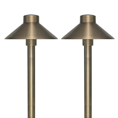 GKOLED Solid Brass Pathway Lights, Low Voltage LED Landscape Path Light, Outdoor Waterproof Accent Lighting, 12V AC/DC, 2700K Warm White, with 3W G4 LED Bulb & Large Rugged Slot Spike, 2 Pack - Image 1