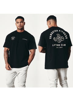VQ sports fitness style short sleeve plus size T-shirt mens running casual cotton European and American weight workout clothes Black
