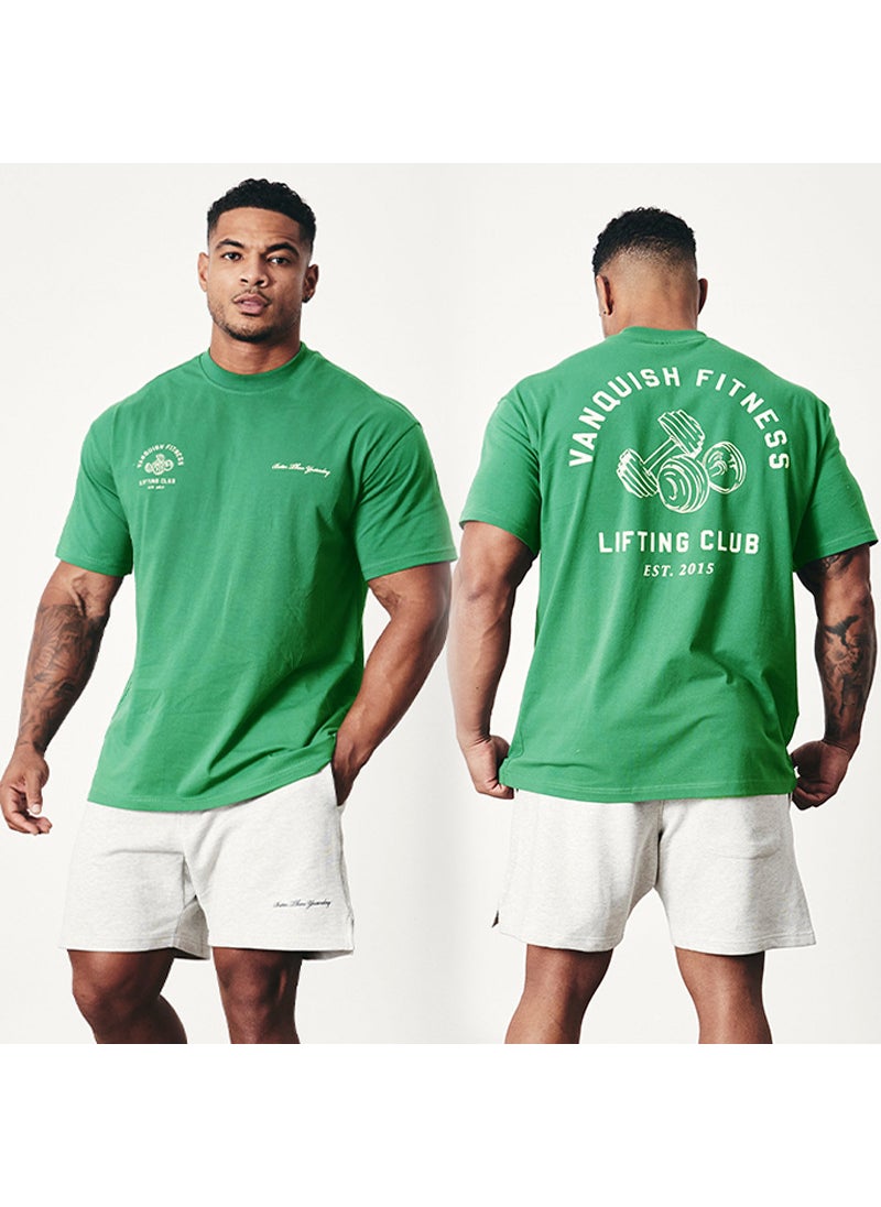 Generic - VQ sports fitness style short sleeve plus size T-shirt mens running casual cotton European and American weight workout clothes Black - Image 1