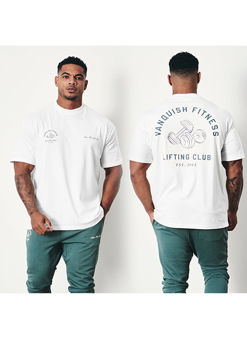 Generic - VQ sports fitness style short sleeve plus size T-shirt mens running casual cotton European and American weight workout clothes Black - Image 1