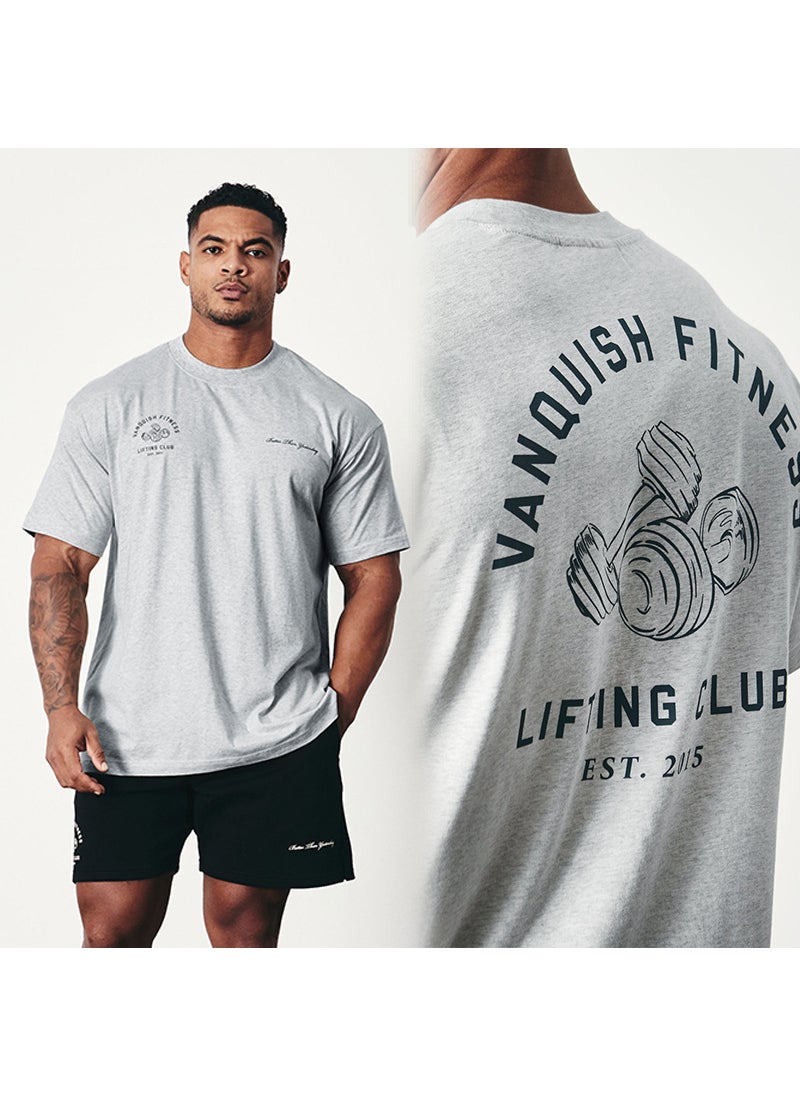 Generic - VQ sports fitness style short sleeve plus size T-shirt mens running casual cotton European and American weight workout clothes Black - Image 1