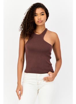Collusion Women Crew Neck Sleeveless  Knitted Tank Top, Dark Brown  - Image 1