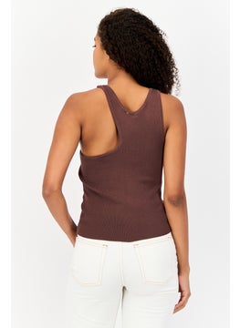 Collusion Women Crew Neck Sleeveless  Knitted Tank Top, Dark Brown  - Image 4