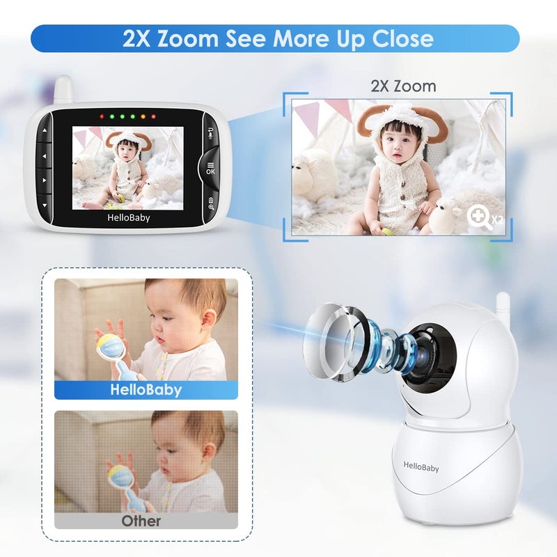 HelloBaby Monitor with Camera and Audio, IPS Screen LCD Display Video Baby Monitor No WiFi Infrared Night Vision, Temprature Screen Lullaby, Two Way Audio and VOX Mode (HB66pro) - Image 3