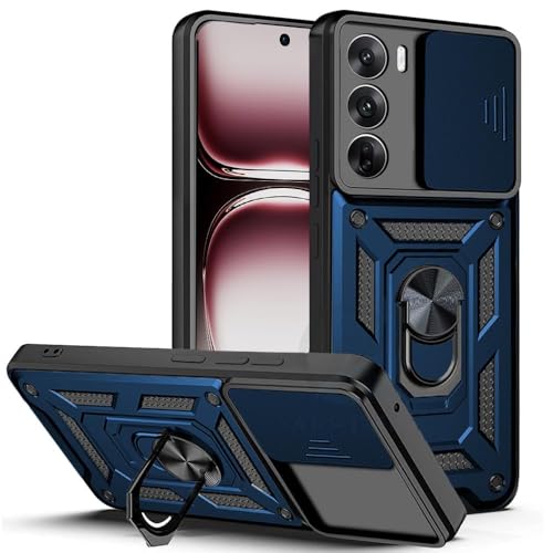 SPAZY CASE Plastic Oppo Reno 12 Pro 5G Back Cover | Thermoplastic Polyurethane Heavy Duty Hybrid Case with 360 Degree Rotating Finger Ring Holder + Slider Shutter Camera Protection Case- Blue - Image 1