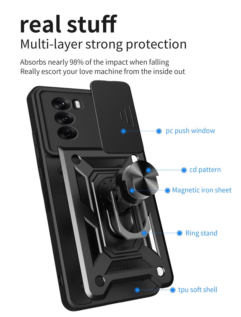 SPAZY CASE Plastic Oppo Reno 12 Pro 5G Back Cover | Thermoplastic Polyurethane Heavy Duty Hybrid Case with 360 Degree Rotating Finger Ring Holder + Slider Shutter Camera Protection Case- Blue - Image 5