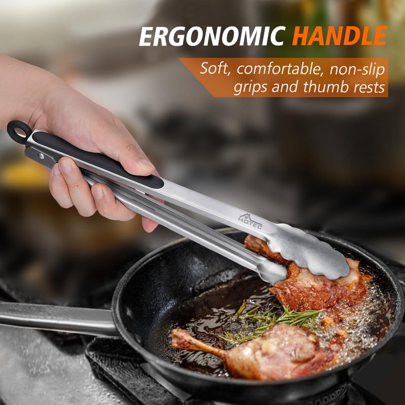 Hotec Stainless Steel Kitchen Tongs, Set of 2-9" and 12", Locking Metal Food Tongs for Cooking, Serving, BBQ, Grill Non-Slip Grip - Image 5