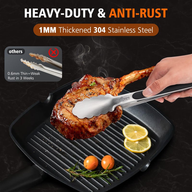 Hotec Stainless Steel Kitchen Tongs, Set of 2-9" and 12", Locking Metal Food Tongs for Cooking, Serving, BBQ, Grill Non-Slip Grip - Image 2