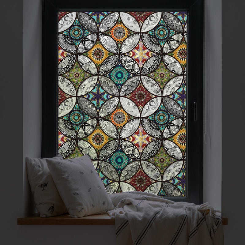 dktie Window Film Vinyl Non Adhesive Privacy FilmStained Glass Window Film for Bathroom Shower Door Heat Cotrol Anti UV Multicolor 90x200cm