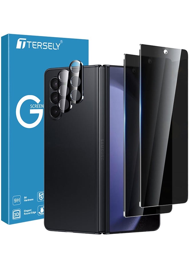 Tersely [2+2 Pack] 9H Tempered Glass Privacy Screen Protector for Samsung Galaxy Fold 5, Anti Scratch, Full Cover, Easy Install, 2 Pack Privacy Screen Protector and 2 Pack Camera Lens Protector - Image 1