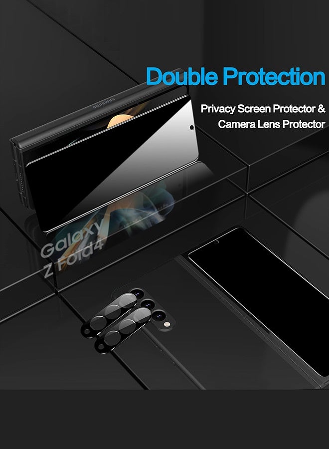 Tersely [2+2 Pack] 9H Tempered Glass Privacy Screen Protector for Samsung Galaxy Fold 5, Anti Scratch, Full Cover, Easy Install, 2 Pack Privacy Screen Protector and 2 Pack Camera Lens Protector - Image 4