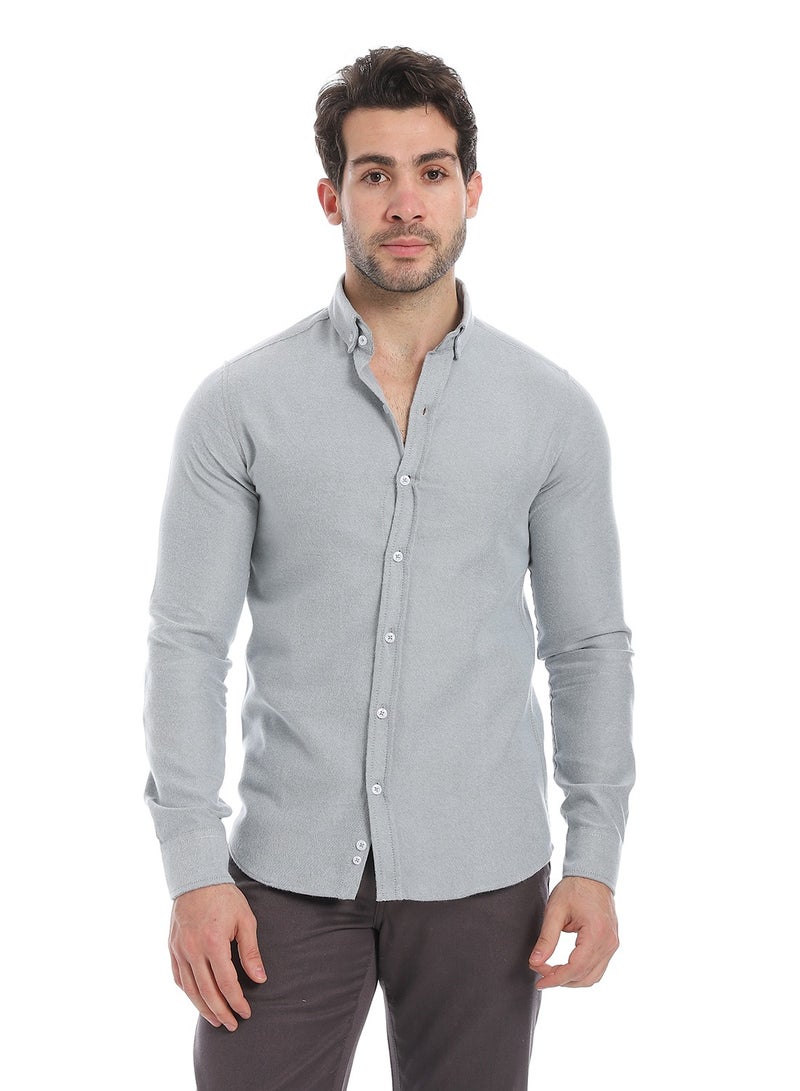 Andora Classic Heather Cotton Long Sleeve Shirt_Heather Light Grey - Image 1