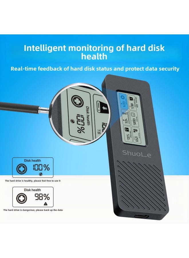Hard Disk Box NVME/NGFF Dual Protocol Solid State Mobile Hard Disk Shell Intelligent Digital Display Health Detection Typec3.2-Color:SL-TP16-P Screen Display Full Metal NVME Protocol Hard Disk Box With C- C- A10G Data Cable - Image 3
