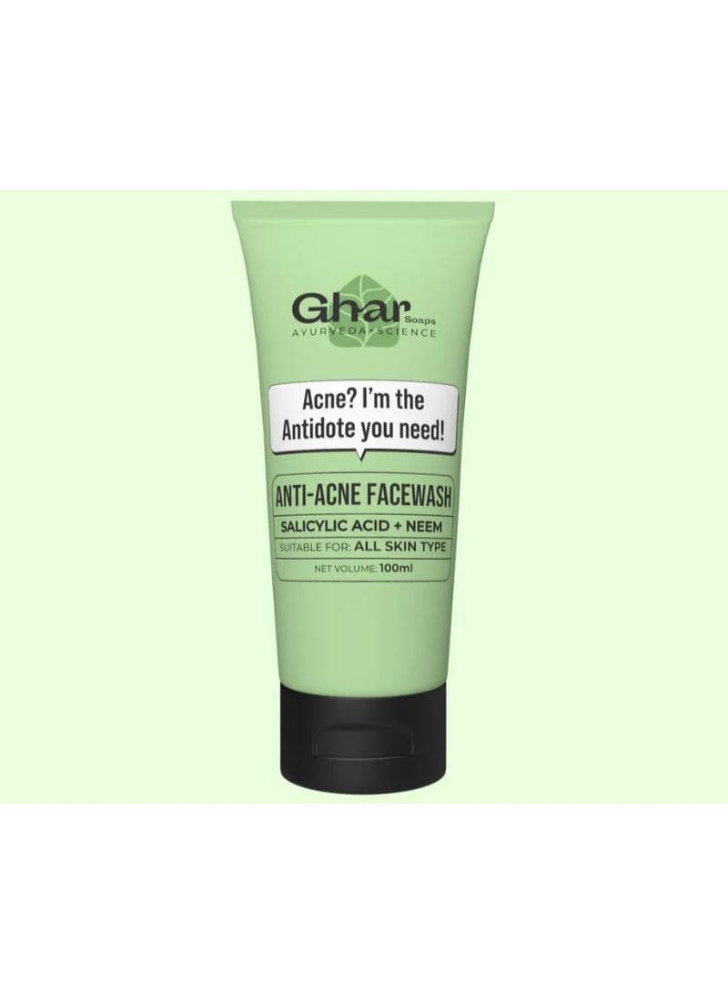 Ghar Soap 2% Anti-Acne Face Wash with Salicylic Acid & Neem | Natural & Herbal Cleanser for Acne-Prone Skin | Sulphate-Free Face Wash for Men & Women (100 ml) & GHAR SOAPS Kojic Acid 2 % Soap with Niacinamide Bundle - Image 2