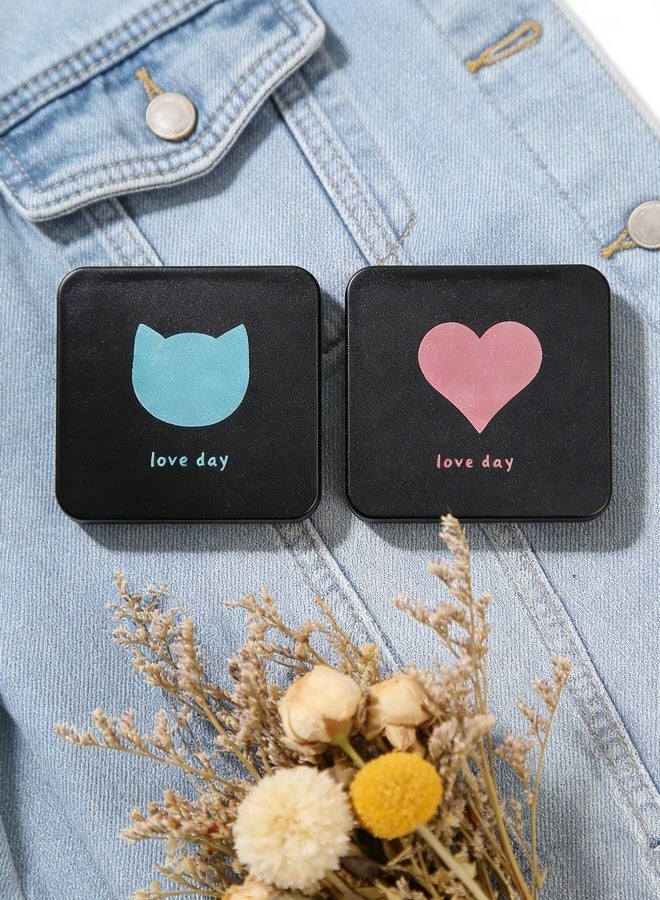 2 قطعة من مرايا المكياج الجيبية القابلة للطي مع نمط قلب وقطة مرايا مدمجة محمولة لحقيبة المكياج والمحفظة والسفر - Image 4