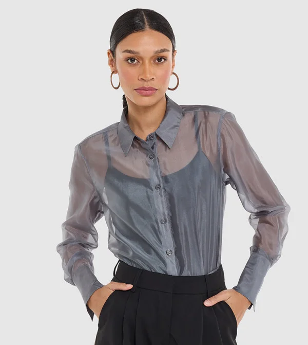 بي سي بي جي BCBG Sheer Organza Shirt