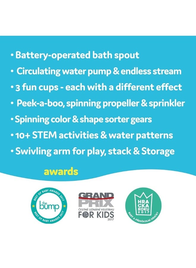 Yookidoo Bay Bath Toddler Toys (Ages 1-3) - 3 Stackable Cups, Spinning Gears, Hose & Spout for Water Play - Mold Free - Suction Cups Attach to Any Bath Tub or Shower - Spin N Sort Spout Pro - Image 1