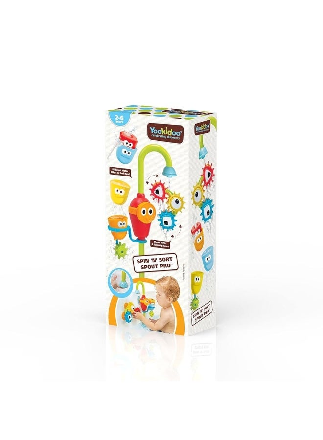 Yookidoo Bay Bath Toddler Toys (Ages 1-3) - 3 Stackable Cups, Spinning Gears, Hose & Spout for Water Play - Mold Free - Suction Cups Attach to Any Bath Tub or Shower - Spin N Sort Spout Pro - Image 3