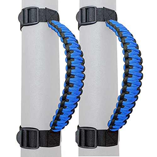 ROMASO Roll Bar Grab Handles for Jeep,Grip Handle for Jeep Wrangler YJ TJ JK JKU JL JLU,Paracord/250 Pounds Load,Black&Blue,Pack of 2 - Image 1