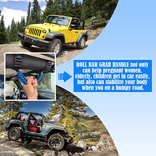 ROMASO Roll Bar Grab Handles for Jeep,Grip Handle for Jeep Wrangler YJ TJ JK JKU JL JLU,Paracord/250 Pounds Load,Black&Blue,Pack of 2 - Image 3