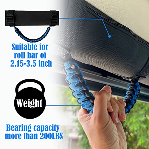 ROMASO Roll Bar Grab Handles for Jeep,Grip Handle for Jeep Wrangler YJ TJ JK JKU JL JLU,Paracord/250 Pounds Load,Black&Blue,Pack of 2 - Image 5