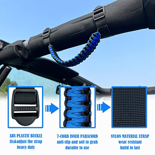 ROMASO Roll Bar Grab Handles for Jeep,Grip Handle for Jeep Wrangler YJ TJ JK JKU JL JLU,Paracord/250 Pounds Load,Black&Blue,Pack of 2 - Image 4