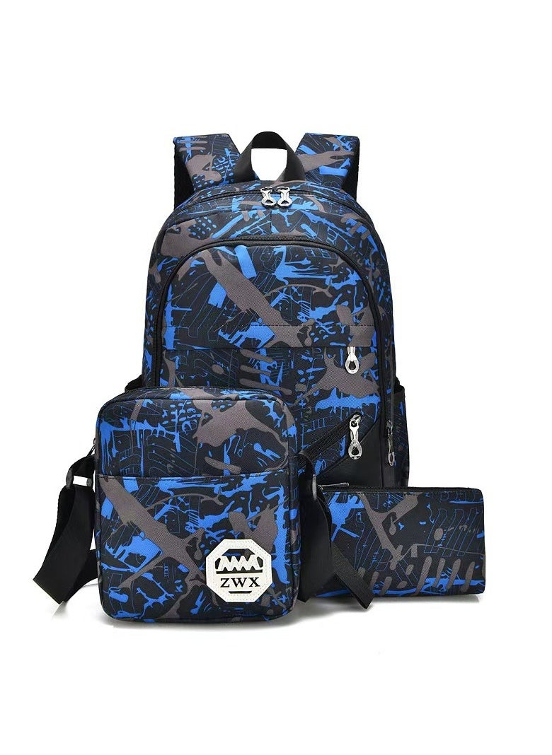 SIJINIAO - 3-piece blue/black/brown printed backpack set - Image 1