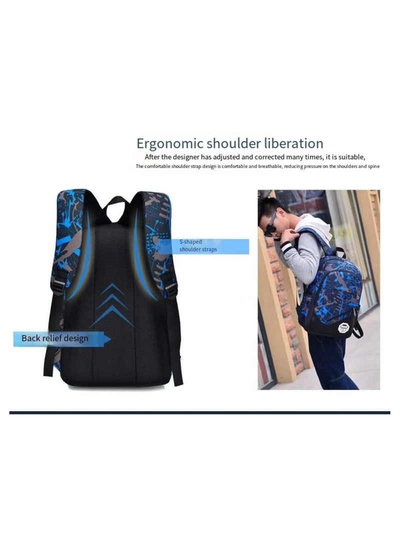 SIJINIAO - 3-piece blue/black/brown printed backpack set - Image 1