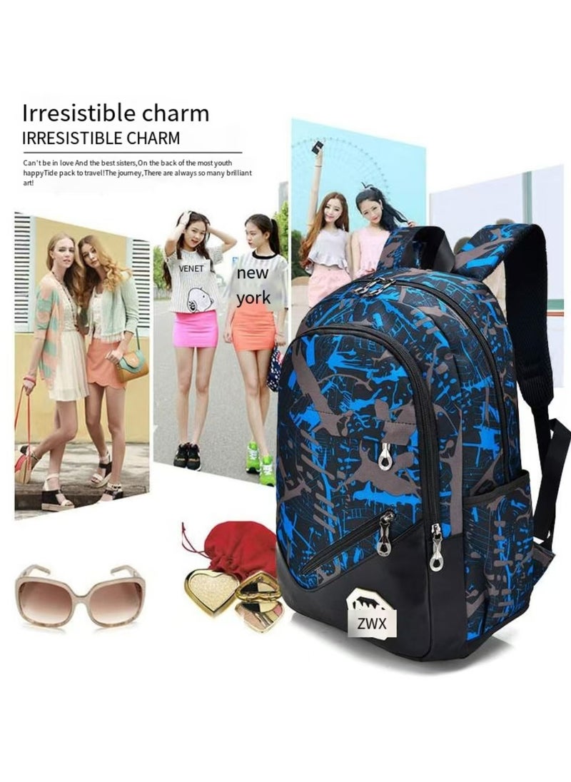SIJINIAO - 3-piece blue/black/brown printed backpack set - Image 1