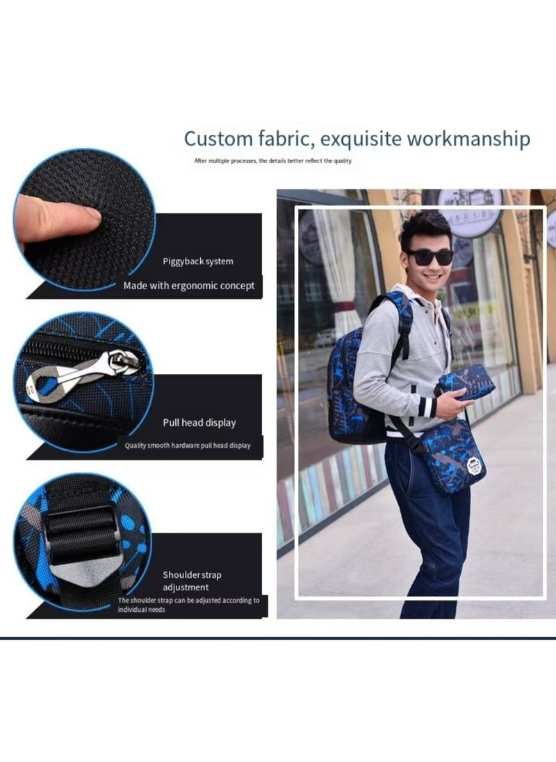 SIJINIAO - 3-piece blue/black/brown printed backpack set - Image 1