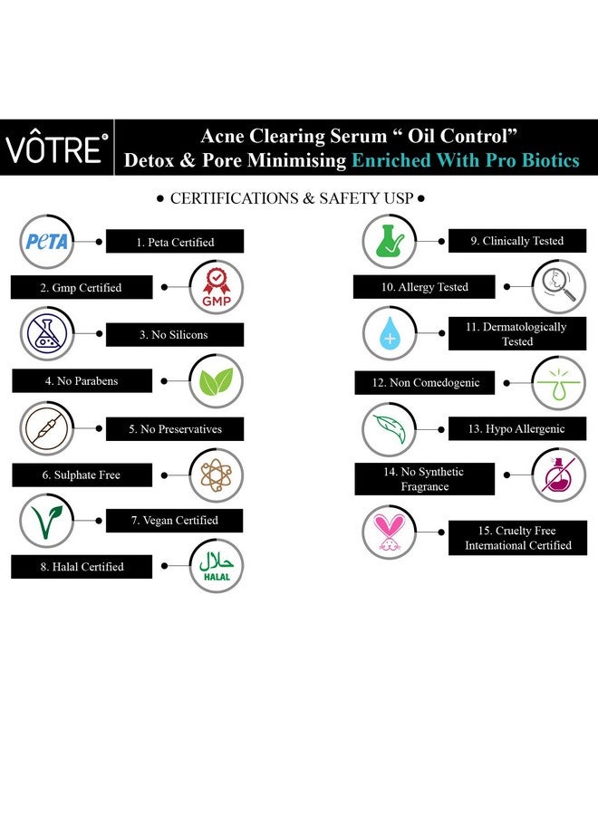 Votre Acne Clearing Serum “Oil Control” Detox & Pore Minimising, Enriched With Pro Biotics - Image 4