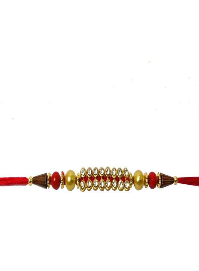 Evisha 4 pcs Beads And American Diamond Studded Rakhi Combo For Bhai Bhabhi Brother | | rakhi || rakhi set || rakhi for brother || rakhi for brother and bhabhi || rakhi combo || bhaiya bhabhi rakhi || rakhi gifts - Image 3