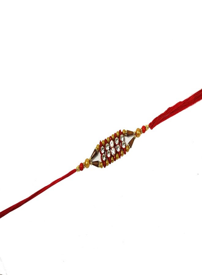 Evisha 4 pcs Beads And American Diamond Studded Rakhi Combo For Bhai Bhabhi Brother | | rakhi || rakhi set || rakhi for brother || rakhi for brother and bhabhi || rakhi combo || bhaiya bhabhi rakhi || rakhi gifts - Image 5