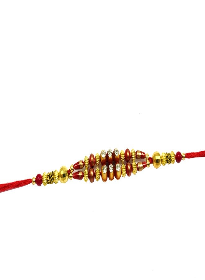 Evisha 4 pcs Beads And American Diamond Studded Rakhi Combo For Bhai Bhabhi Brother | | rakhi || rakhi set || rakhi for brother || rakhi for brother and bhabhi || rakhi combo || bhaiya bhabhi rakhi || rakhi gifts - Image 2