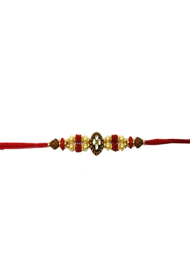 Evisha 4 pcs Beads And American Diamond Studded Rakhi Combo For Bhai Bhabhi Brother | | rakhi || rakhi set || rakhi for brother || rakhi for brother and bhabhi || rakhi combo || bhaiya bhabhi rakhi || rakhi gifts - Image 4