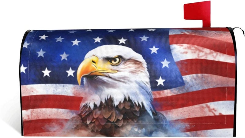 ARKUKT Patriotic Eagle American Flag 4th of July Independence Day Mailbox Cover Magnetic Welcome Memorial Day Mailbox Wraps Post Letter Box Cover for Garden Yard Home Decor Standard Size 21" x 18" - Image 1