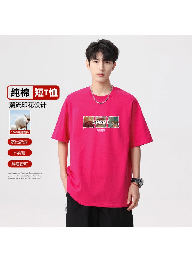Baleno american Streetwear Square Print Summer Loose Breathable T-shirt Comfortable Versatile Basic Top - Image 2