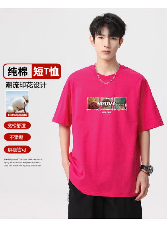 Baleno american Streetwear Square Print Summer Loose Breathable T-shirt Comfortable Versatile Basic Top - Image 1