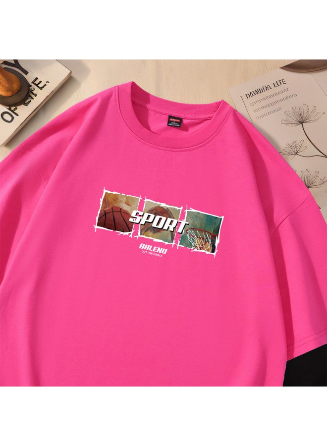 Baleno american Streetwear Square Print Summer Loose Breathable T-shirt Comfortable Versatile Basic Top - Image 3