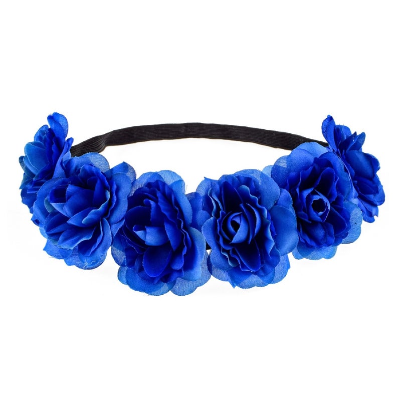 Love Sweety Delicate Dew Rose Flower Headband Floral Crown Mexican Hair Wreath Blue